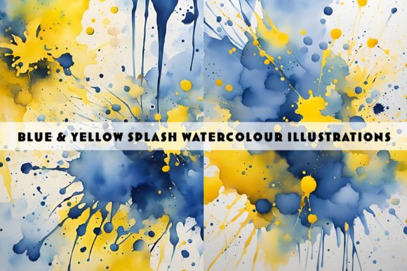 Blue and Yellow Watercolour Splashes: Vibrant Design Assets