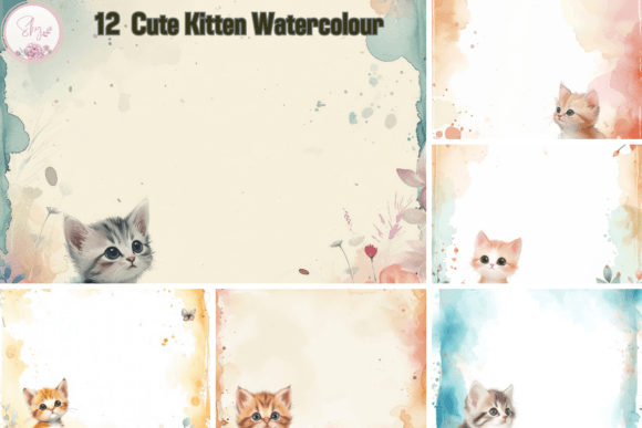 Charming Kitten Watercolour Backgrounds for Creative Projects