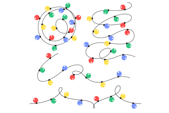 Garland with Lights, Color Bulbs: A Festive Design Asset