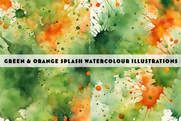 Green and Orange Watercolour Splashes: Vibrant Digital Art