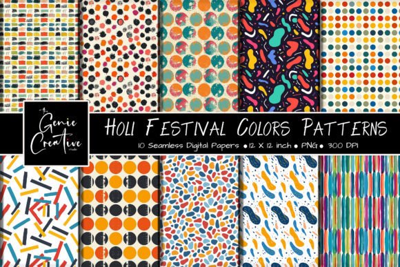 Holi Festival Color Seamless Pattern Set: Vibrant Design Assets