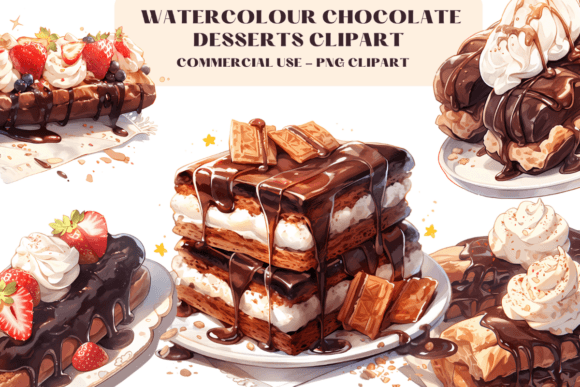 Watercolour Chocolate Desserts Clipart: A Sweet Design Asset