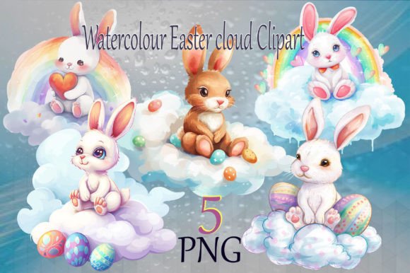Watercolour Easter Cloud Clipart Bundle: Creative Uses